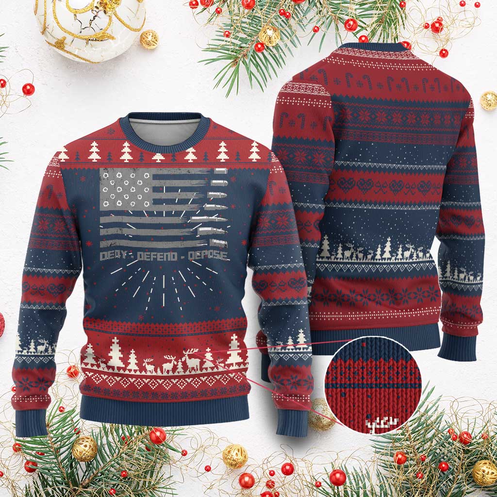 Deny Defend Depose Ugly Christmas Sweater Bullet America Flag TS09 Burgundy Print Your Wear