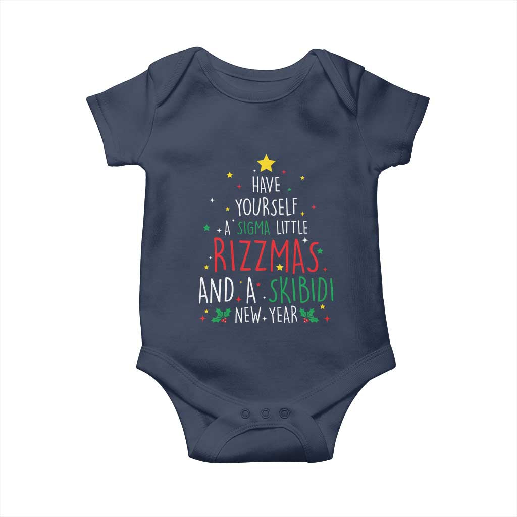 Funny Xmas Baby Onesie Have Yourself A Sigma Little Rizzmas And A Skibidi New Year TS09 Navy Print Your Wear