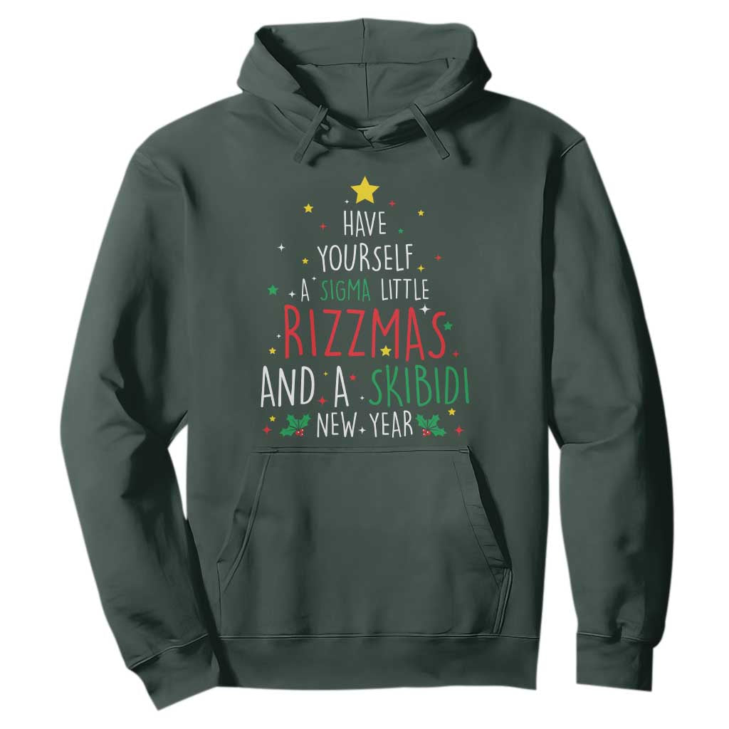 Funny Xmas Hoodie Have Yourself A Sigma Little Rizzmas And A Skibidi New Year TS09 Dark Forest Green Print Your Wear
