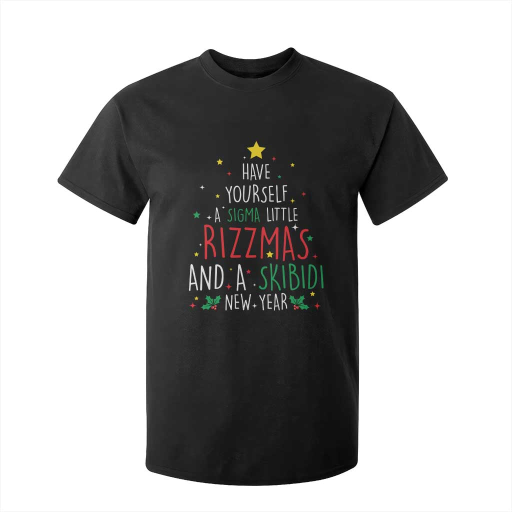 Funny Xmas T Shirt For Kid Have Yourself A Sigma Little Rizzmas And A Skibidi New Year TS09 Black Print Your Wear