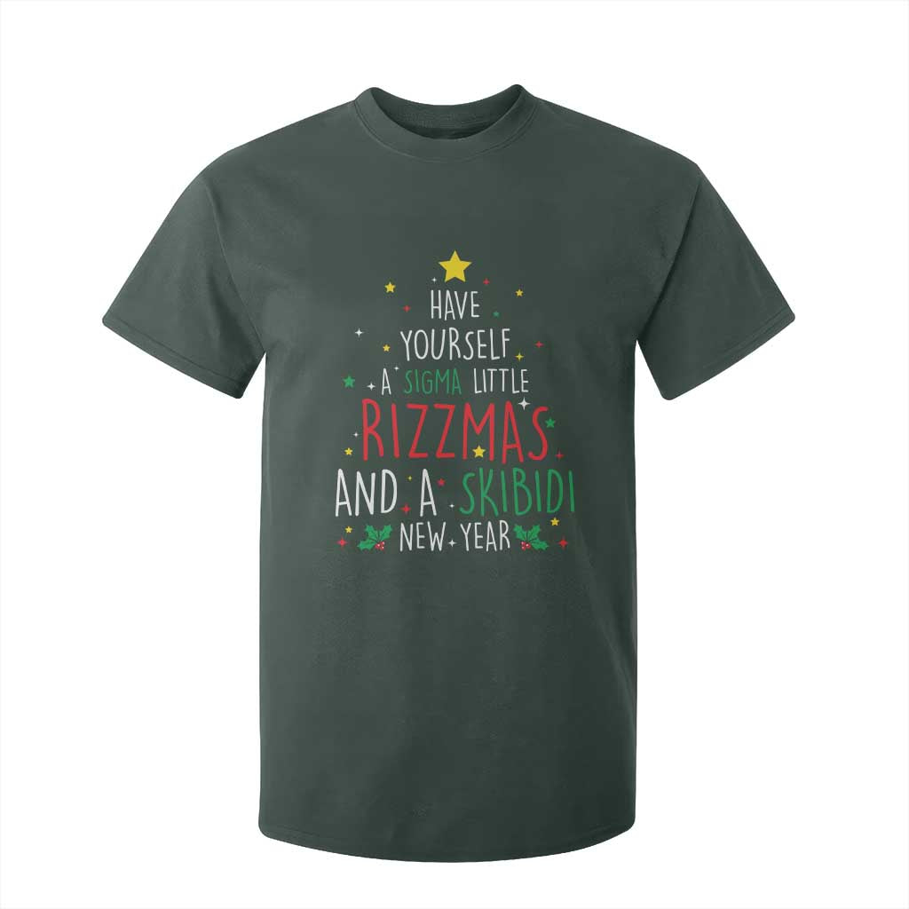 Funny Xmas T Shirt For Kid Have Yourself A Sigma Little Rizzmas And A Skibidi New Year TS09 Dark Forest Green Print Your Wear