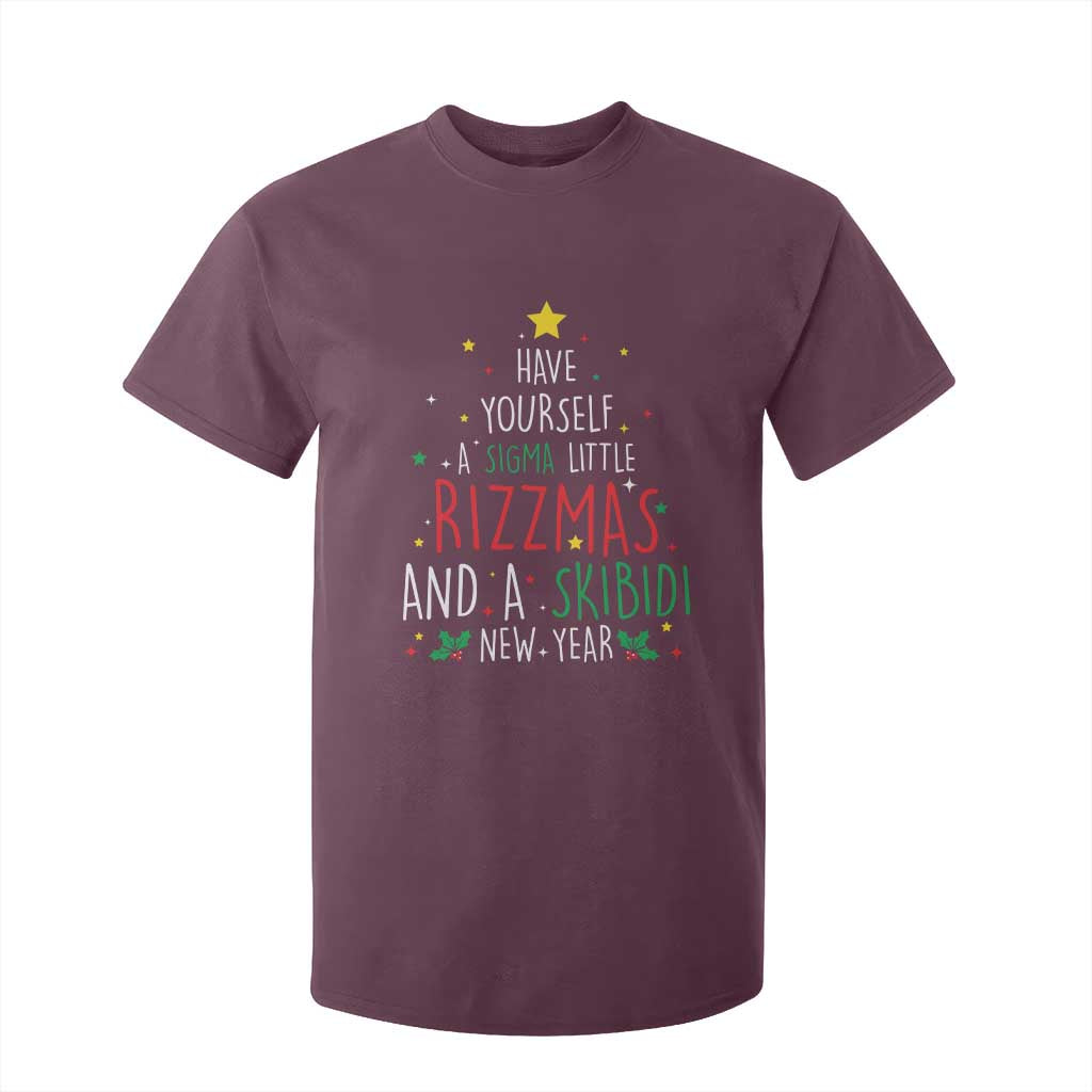 Funny Xmas T Shirt For Kid Have Yourself A Sigma Little Rizzmas And A Skibidi New Year TS09 Maroon Print Your Wear