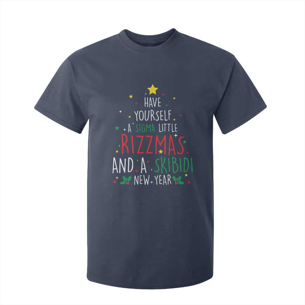 Funny Xmas T Shirt For Kid Have Yourself A Sigma Little Rizzmas And A Skibidi New Year TS09 Navy Print Your Wear