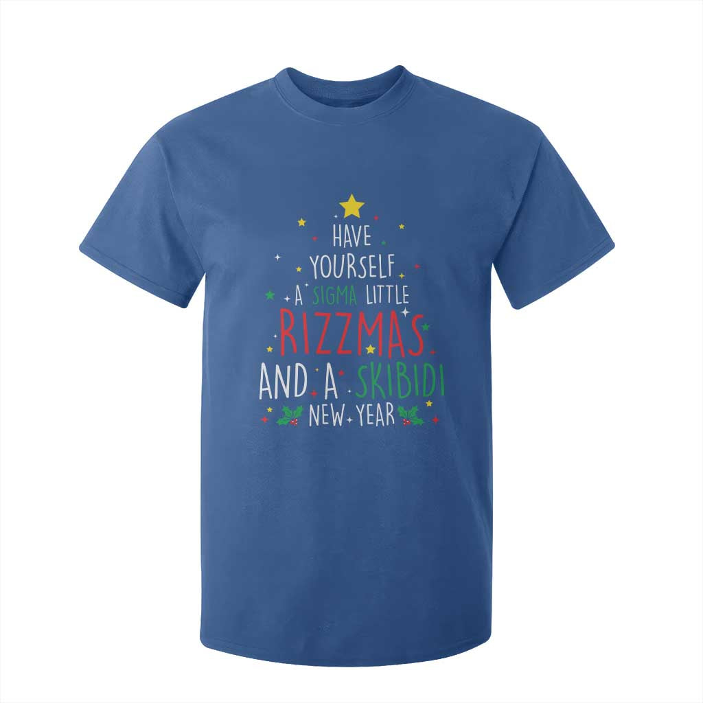 Funny Xmas T Shirt For Kid Have Yourself A Sigma Little Rizzmas And A Skibidi New Year TS09 Royal Blue Print Your Wear