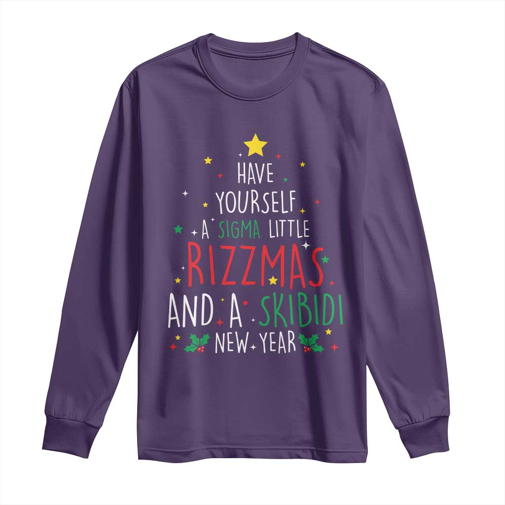 Funny Xmas Long Sleeve Shirt Have Yourself A Sigma Little Rizzmas And A Skibidi New Year TS09 Purple Print Your Wear