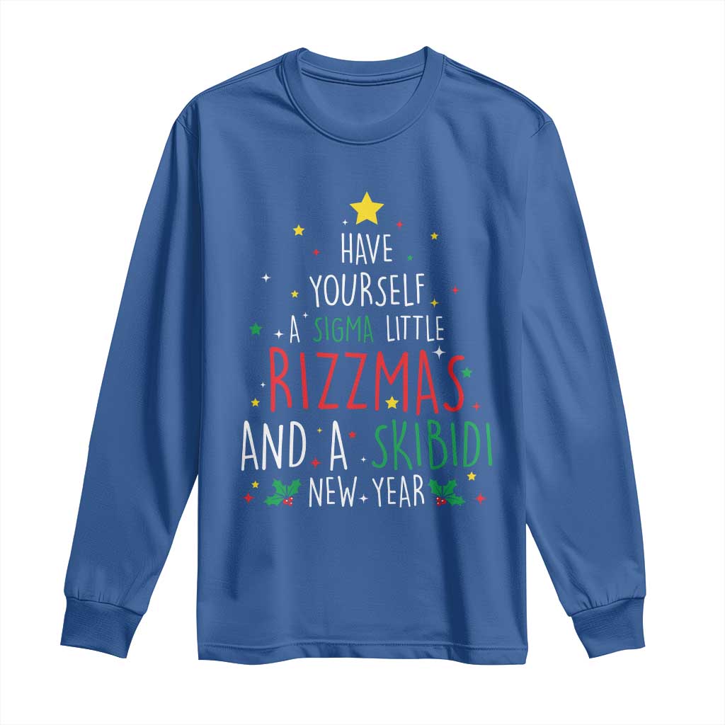 Funny Xmas Long Sleeve Shirt Have Yourself A Sigma Little Rizzmas And A Skibidi New Year TS09 Royal Blue Print Your Wear