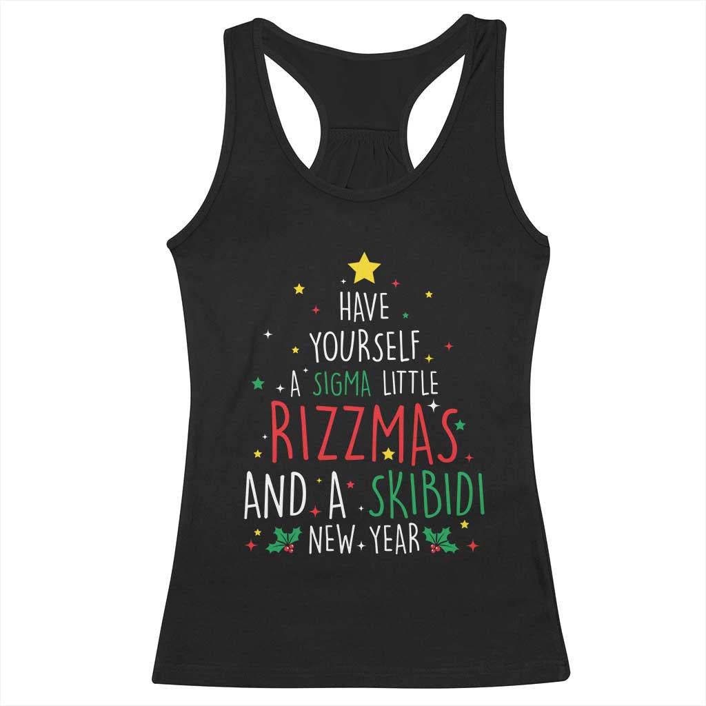 Funny Xmas Racerback Tank Top Have Yourself A Sigma Little Rizzmas And A Skibidi New Year TS09 Black Print Your Wear