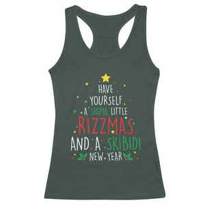 Funny Xmas Racerback Tank Top Have Yourself A Sigma Little Rizzmas And A Skibidi New Year TS09 Dark Forest Green Print Your Wear