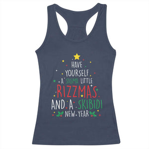 Funny Xmas Racerback Tank Top Have Yourself A Sigma Little Rizzmas And A Skibidi New Year TS09 Navy Print Your Wear