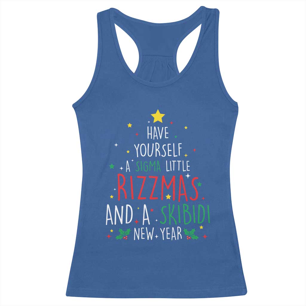 Funny Xmas Racerback Tank Top Have Yourself A Sigma Little Rizzmas And A Skibidi New Year TS09 Royal Blue Print Your Wear