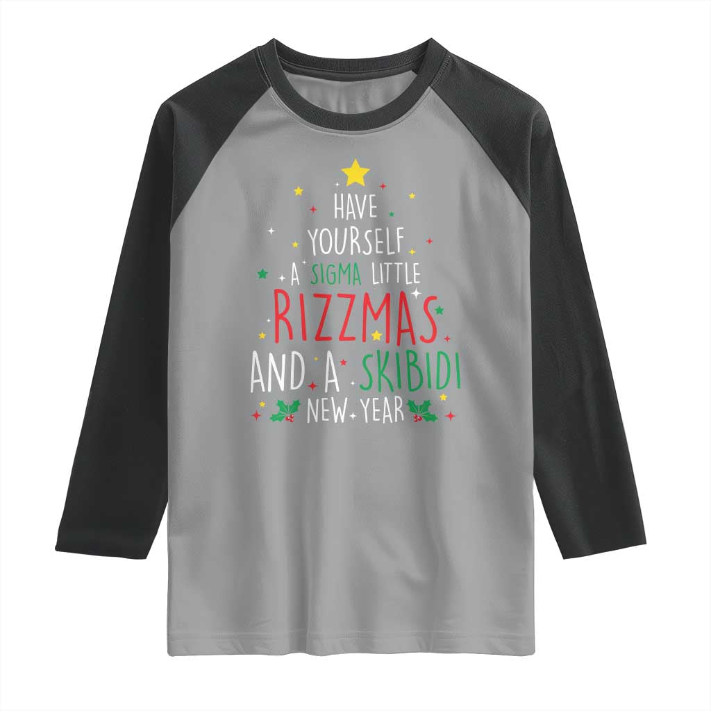 Funny Xmas Raglan Shirt Have Yourself A Sigma Little Rizzmas And A Skibidi New Year TS09 Sport Gray Black Print Your Wear