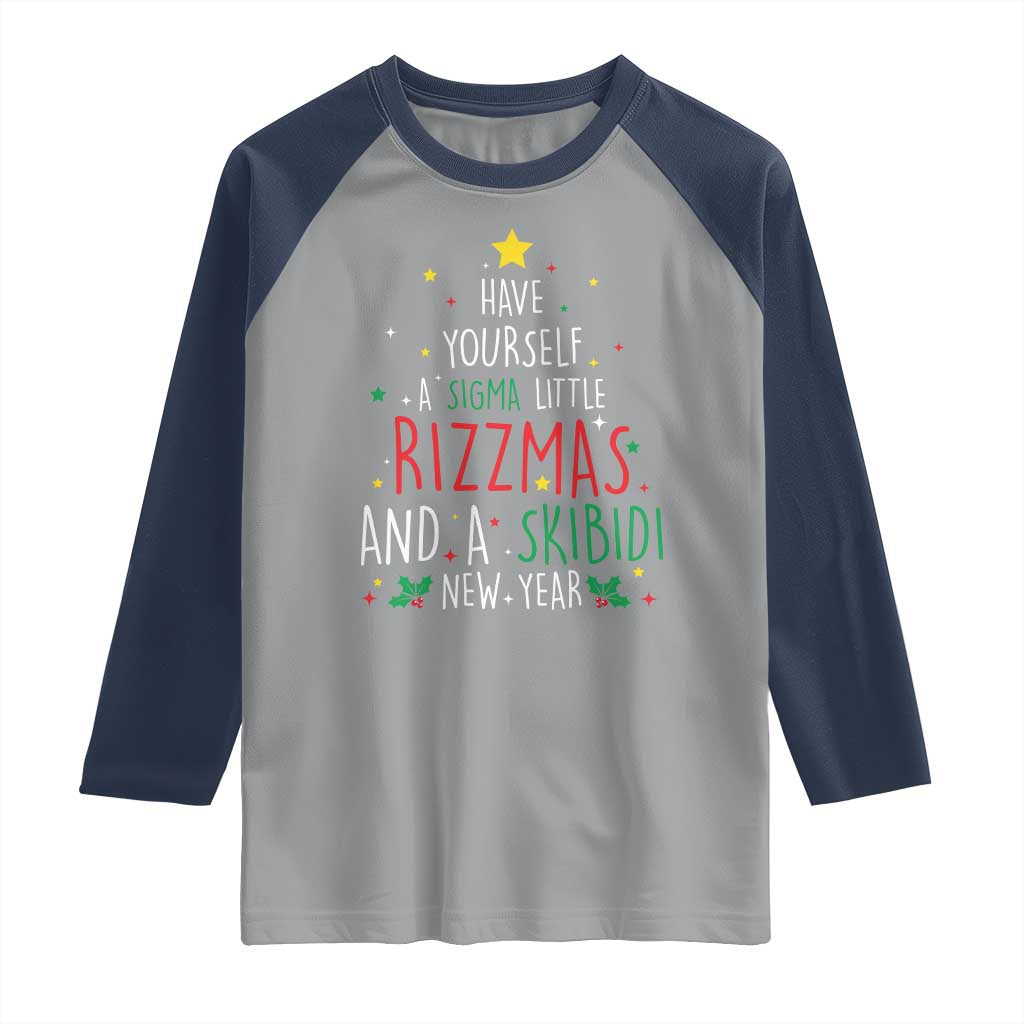 Funny Xmas Raglan Shirt Have Yourself A Sigma Little Rizzmas And A Skibidi New Year TS09 Sport Gray Navy Print Your Wear