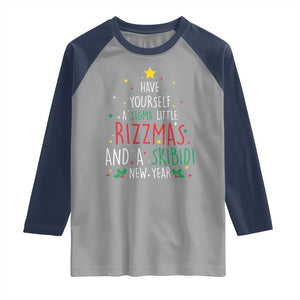 Funny Xmas Raglan Shirt Have Yourself A Sigma Little Rizzmas And A Skibidi New Year TS09 Sport Gray Navy Print Your Wear