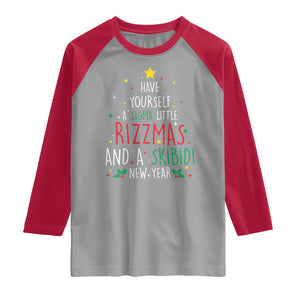 Funny Xmas Raglan Shirt Have Yourself A Sigma Little Rizzmas And A Skibidi New Year TS09 Sport Gray Red Print Your Wear