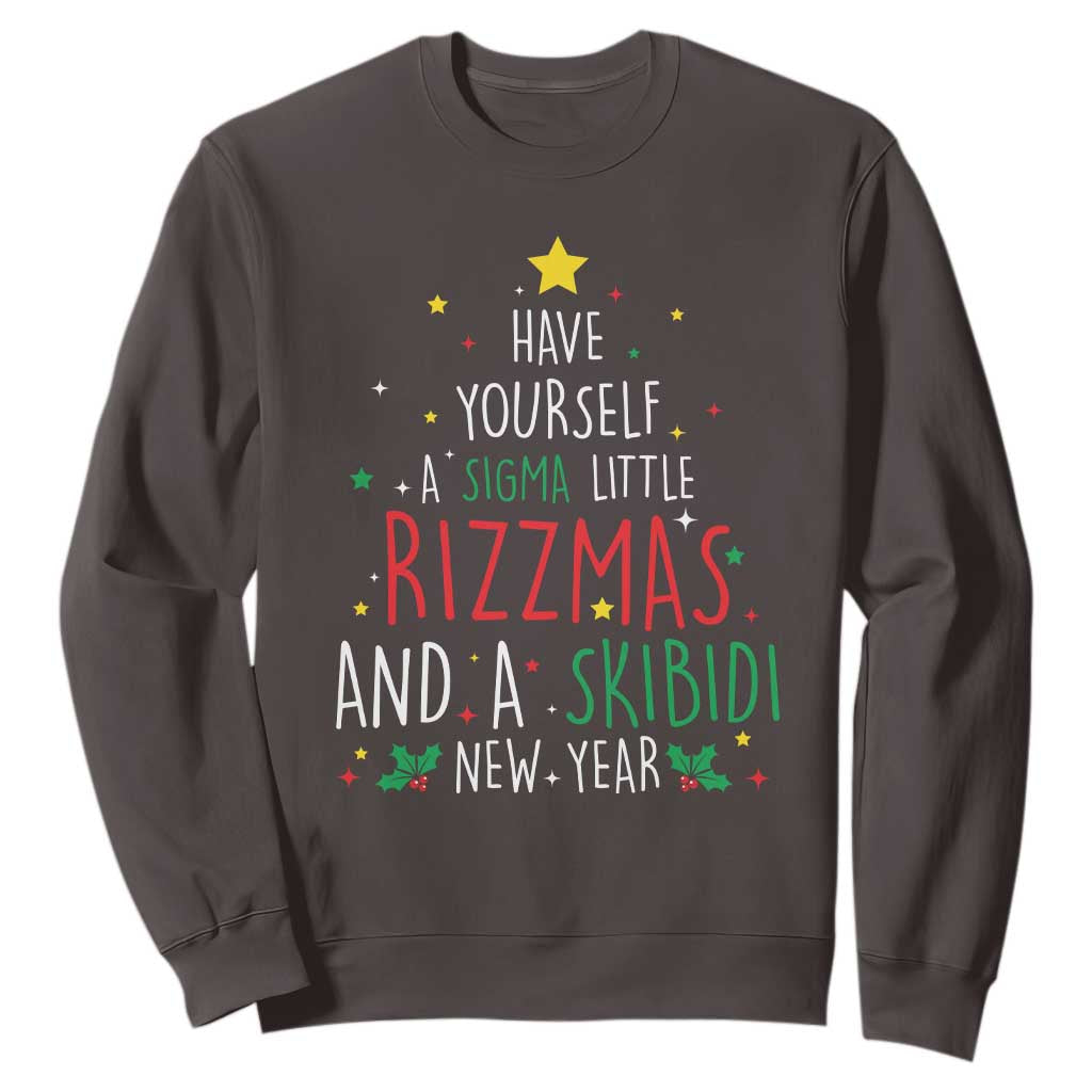 Funny Xmas Sweatshirt Have Yourself A Sigma Little Rizzmas And A Skibidi New Year TS09 Dark Chocolate Print Your Wear