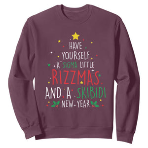 Funny Xmas Sweatshirt Have Yourself A Sigma Little Rizzmas And A Skibidi New Year TS09 Maroon Print Your Wear