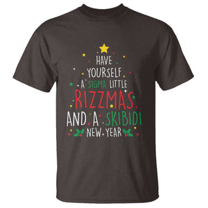 Funny Xmas T Shirt Have Yourself A Sigma Little Rizzmas And A Skibidi New Year TS09 Dark Chocolate Print Your Wear