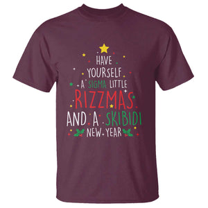 Funny Xmas T Shirt Have Yourself A Sigma Little Rizzmas And A Skibidi New Year TS09 Maroon Print Your Wear