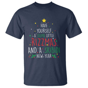 Funny Xmas T Shirt Have Yourself A Sigma Little Rizzmas And A Skibidi New Year TS09 Navy Print Your Wear