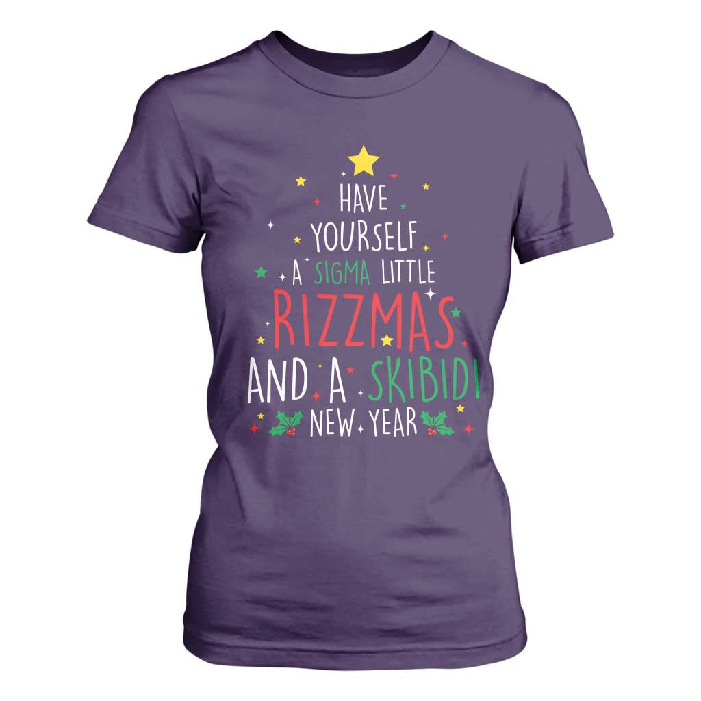 Funny Xmas T Shirt For Women Have Yourself A Sigma Little Rizzmas And A Skibidi New Year TS09 Purple Print Your Wear