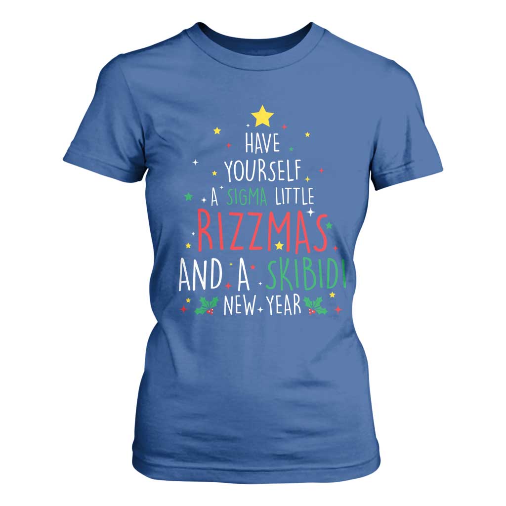 Funny Xmas T Shirt For Women Have Yourself A Sigma Little Rizzmas And A Skibidi New Year TS09 Royal Blue Print Your Wear