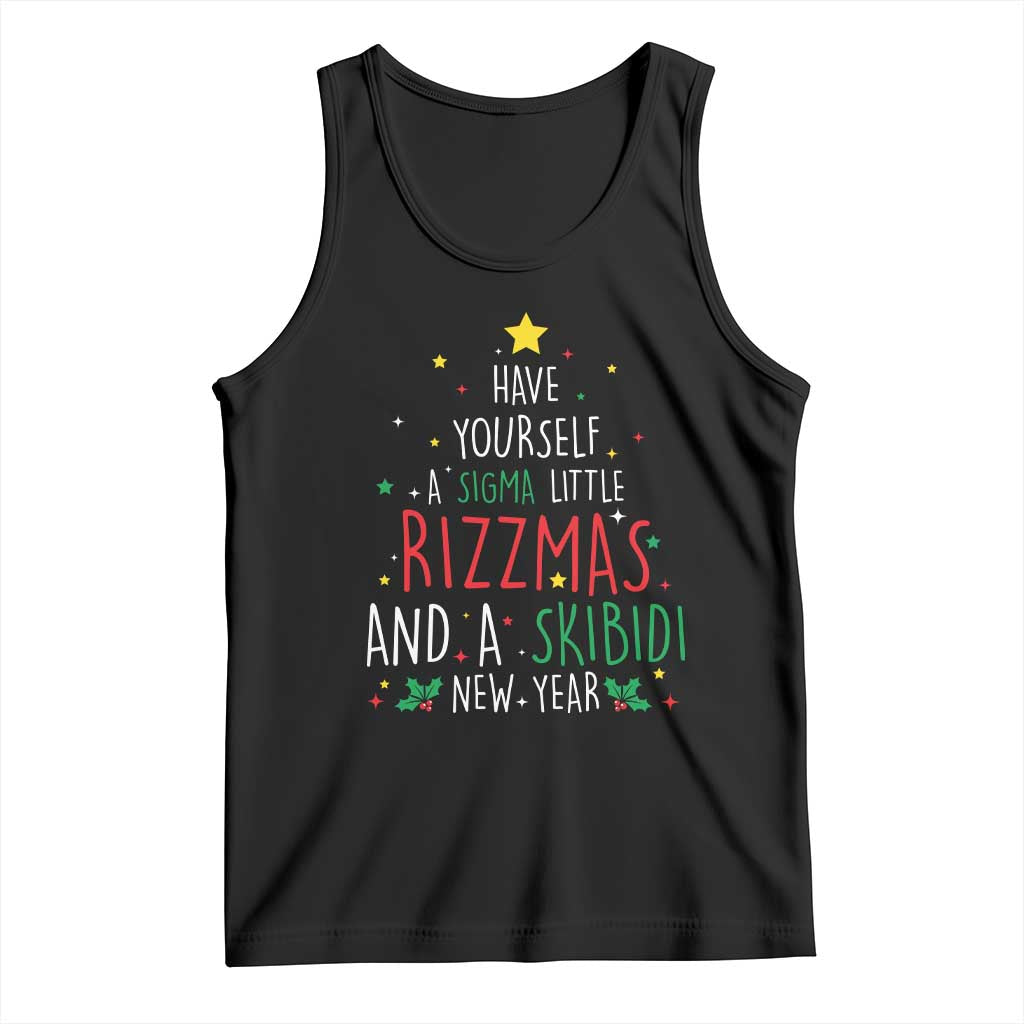 Funny Xmas Tank Top Have Yourself A Sigma Little Rizzmas And A Skibidi New Year TS09 Black Print Your Wear