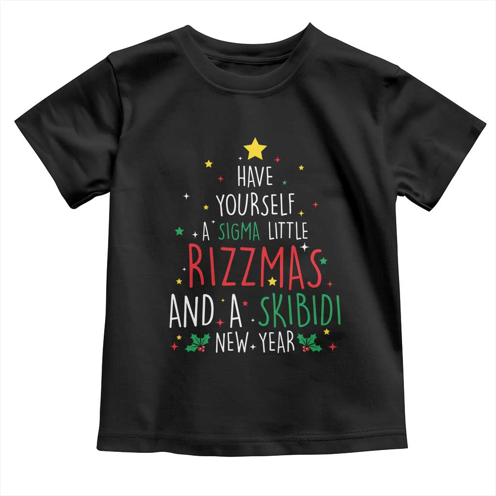 Funny Xmas Toddler T Shirt Have Yourself A Sigma Little Rizzmas And A Skibidi New Year TS09 Black Print Your Wear
