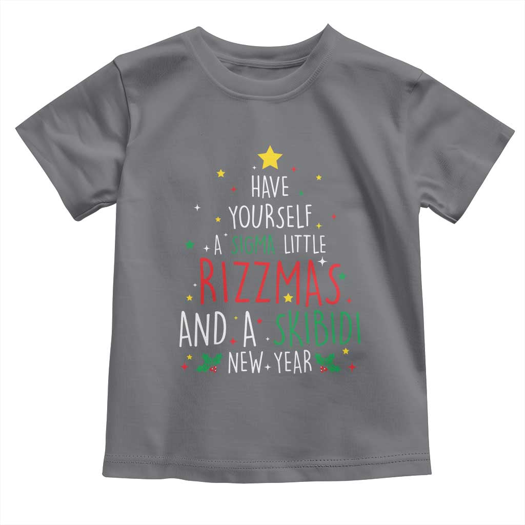 Funny Xmas Toddler T Shirt Have Yourself A Sigma Little Rizzmas And A Skibidi New Year TS09 Charcoal Print Your Wear