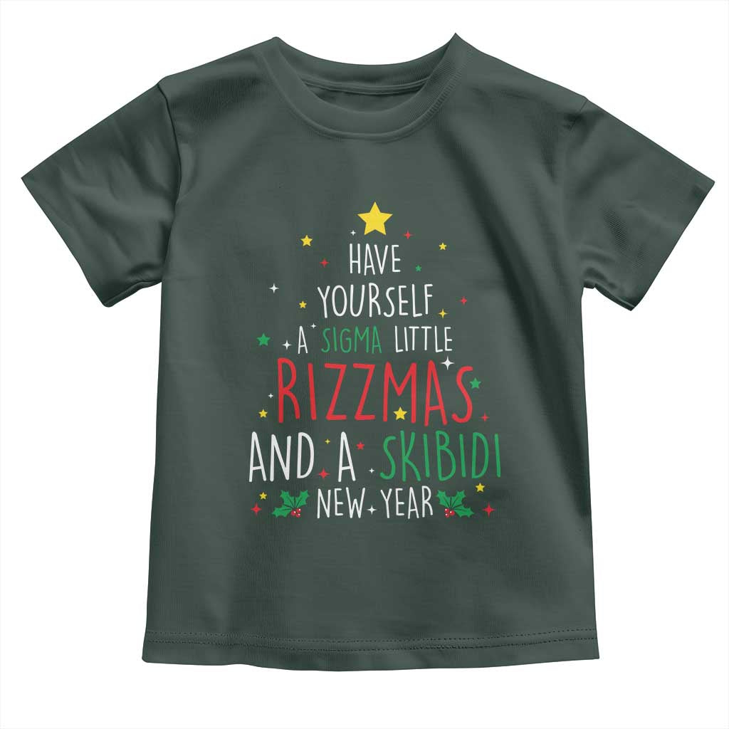 Funny Xmas Toddler T Shirt Have Yourself A Sigma Little Rizzmas And A Skibidi New Year TS09 Dark Forest Green Print Your Wear