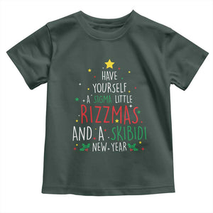 Funny Xmas Toddler T Shirt Have Yourself A Sigma Little Rizzmas And A Skibidi New Year TS09 Dark Forest Green Print Your Wear