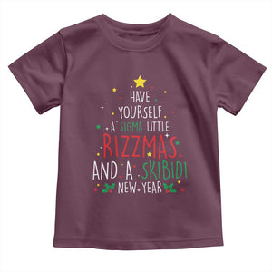 Funny Xmas Toddler T Shirt Have Yourself A Sigma Little Rizzmas And A Skibidi New Year TS09 Maroon Print Your Wear