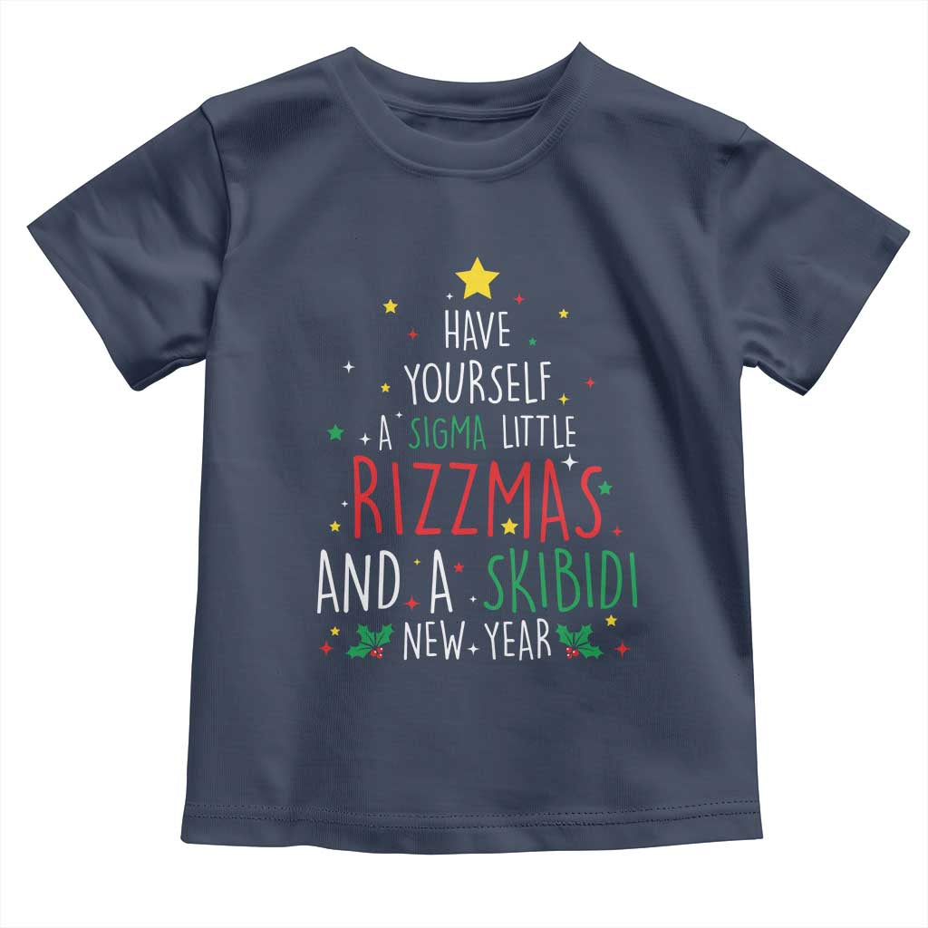 Funny Xmas Toddler T Shirt Have Yourself A Sigma Little Rizzmas And A Skibidi New Year TS09 Navy Print Your Wear