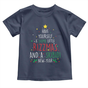 Funny Xmas Toddler T Shirt Have Yourself A Sigma Little Rizzmas And A Skibidi New Year TS09 Navy Print Your Wear