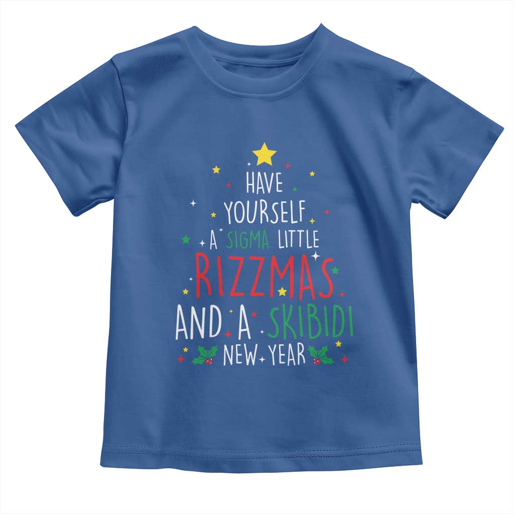 Funny Xmas Toddler T Shirt Have Yourself A Sigma Little Rizzmas And A Skibidi New Year TS09 Royal Blue Print Your Wear