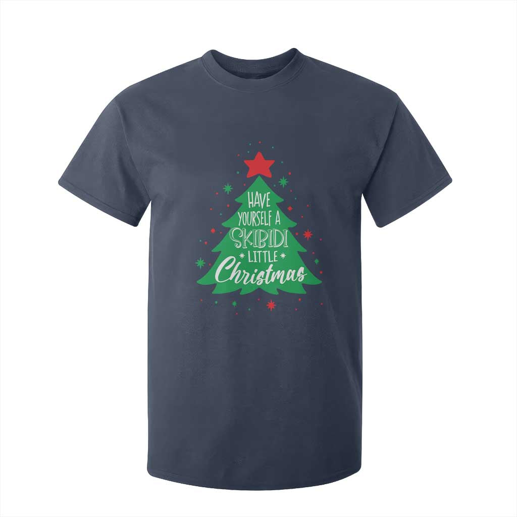 Funny Xmas T Shirt For Kid Have Yourself A Skibidi Little Rizzmas TS09 Navy Print Your Wear