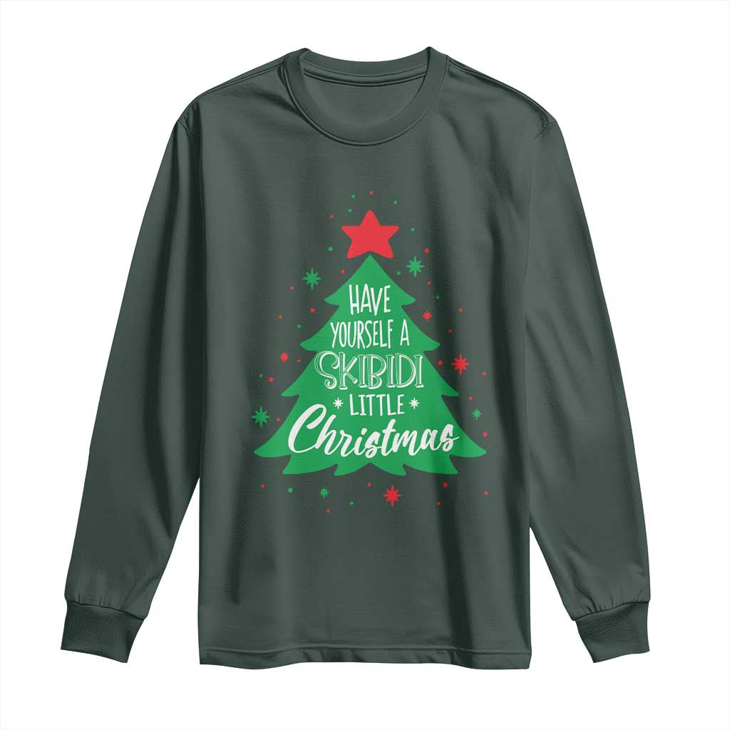 Funny Xmas Long Sleeve Shirt Have Yourself A Skibidi Little Rizzmas TS09 Dark Forest Green Print Your Wear