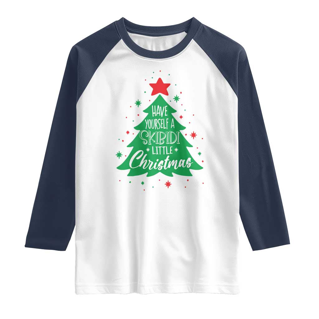 Funny Xmas Raglan Shirt Have Yourself A Skibidi Little Rizzmas TS09 White Navy Print Your Wear