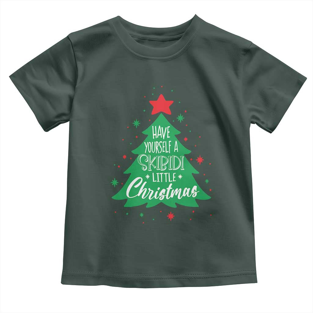 Funny Xmas Toddler T Shirt Have Yourself A Skibidi Little Rizzmas TS09 Dark Forest Green Print Your Wear