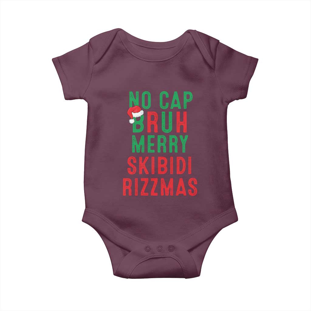 Funny Xmas Baby Onesie No Cap BRUH Merry Skibidi Rizzmas TS09 Maroon Print Your Wear