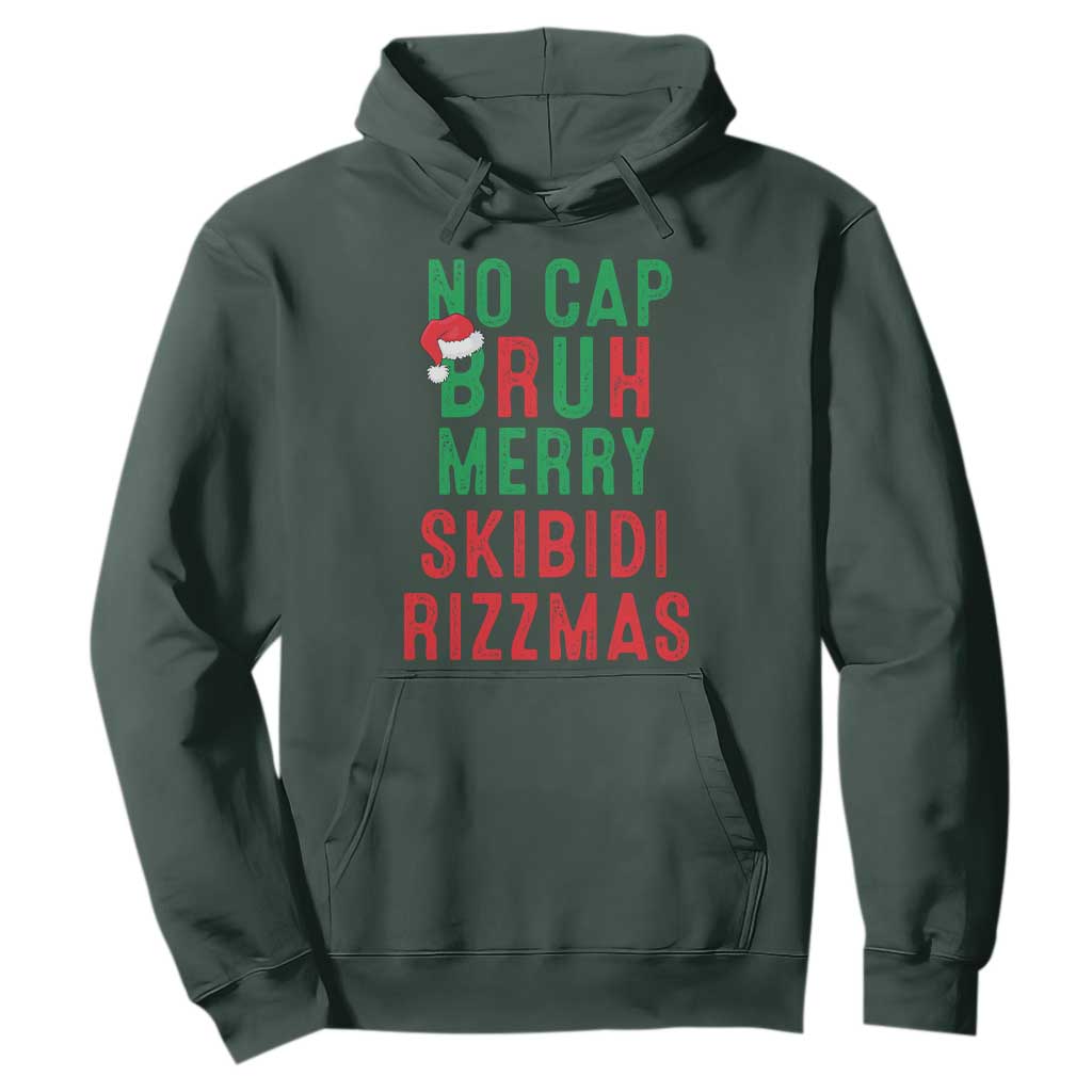 Funny Xmas Hoodie No Cap BRUH Merry Skibidi Rizzmas TS09 Dark Forest Green Print Your Wear