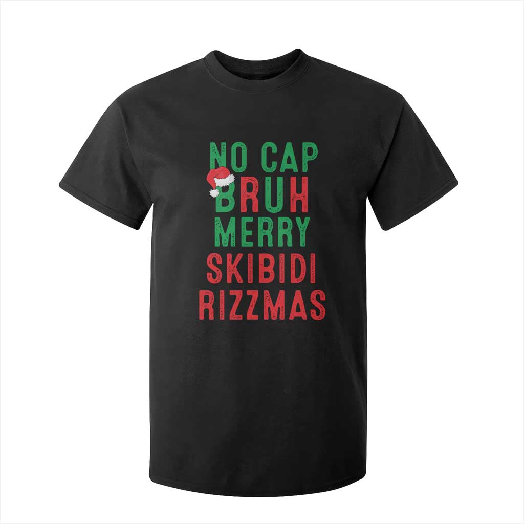 Funny Xmas T Shirt For Kid No Cap BRUH Merry Skibidi Rizzmas TS09 Black Print Your Wear