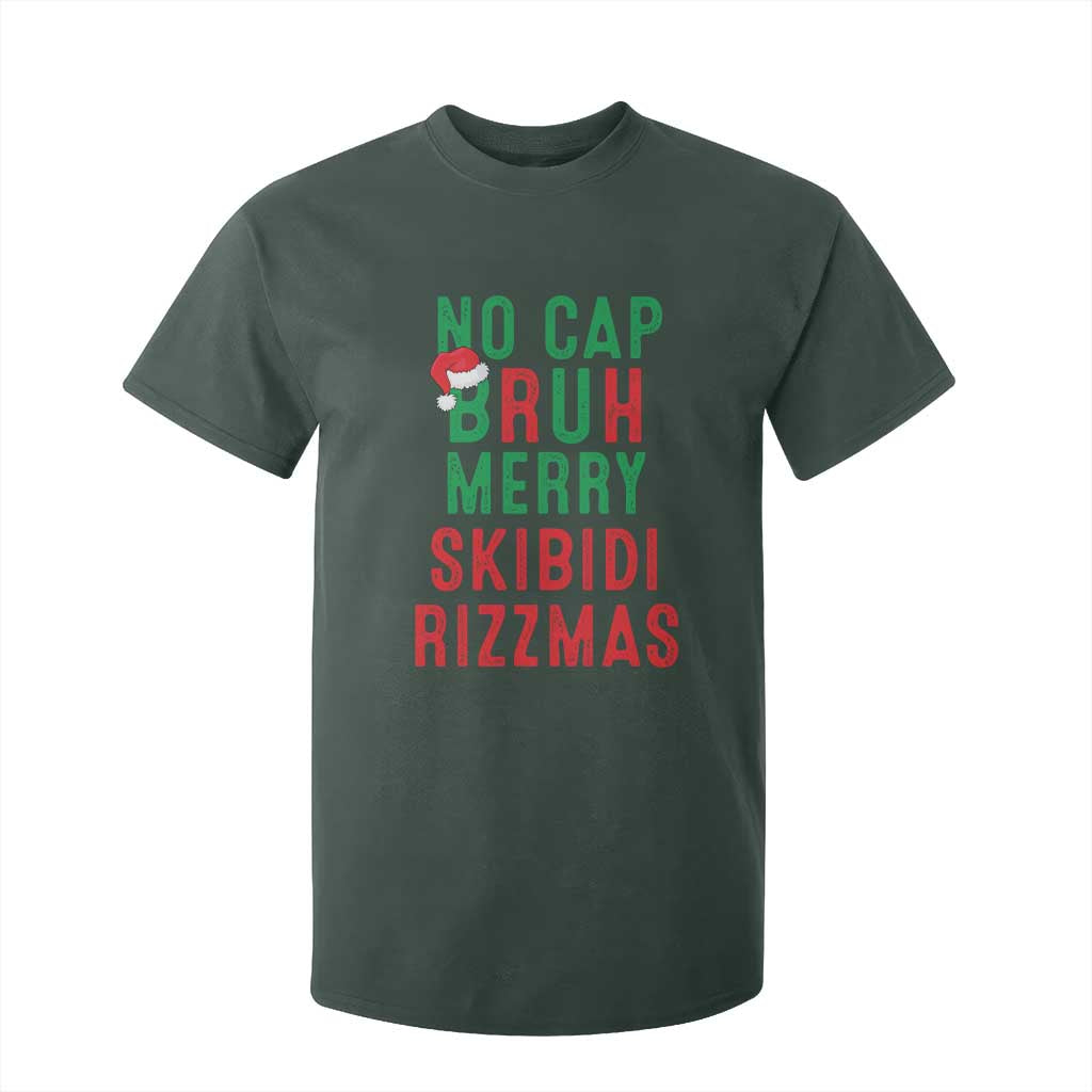 Funny Xmas T Shirt For Kid No Cap BRUH Merry Skibidi Rizzmas TS09 Dark Forest Green Print Your Wear