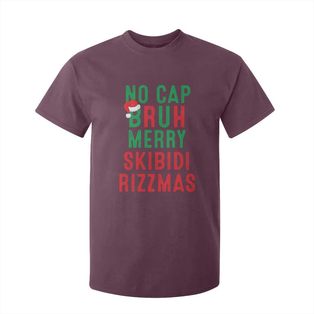 Funny Xmas T Shirt For Kid No Cap BRUH Merry Skibidi Rizzmas TS09 Maroon Print Your Wear