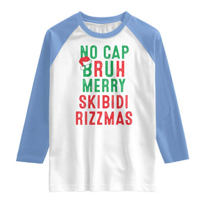 Funny Xmas Raglan Shirt No Cap BRUH Merry Skibidi Rizzmas TS09 White Carolina Blue Print Your Wear