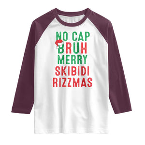 Funny Xmas Raglan Shirt No Cap BRUH Merry Skibidi Rizzmas TS09 White Maroon Print Your Wear
