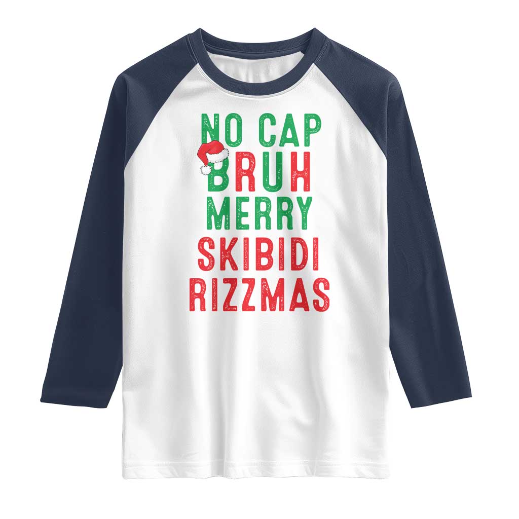 Funny Xmas Raglan Shirt No Cap BRUH Merry Skibidi Rizzmas TS09 White Navy Print Your Wear