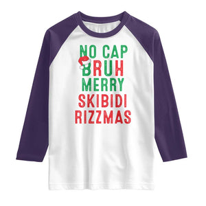 Funny Xmas Raglan Shirt No Cap BRUH Merry Skibidi Rizzmas TS09 White Purple Print Your Wear