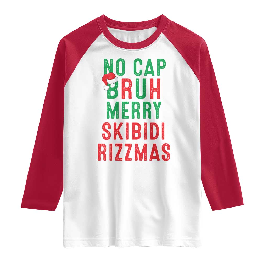 Funny Xmas Raglan Shirt No Cap BRUH Merry Skibidi Rizzmas TS09 White Red Print Your Wear