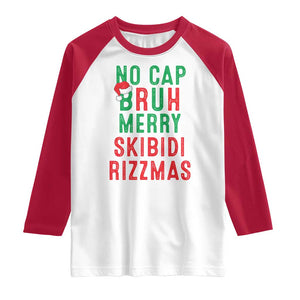 Funny Xmas Raglan Shirt No Cap BRUH Merry Skibidi Rizzmas TS09 White Red Print Your Wear