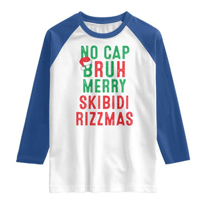 Funny Xmas Raglan Shirt No Cap BRUH Merry Skibidi Rizzmas TS09 White Royal Print Your Wear
